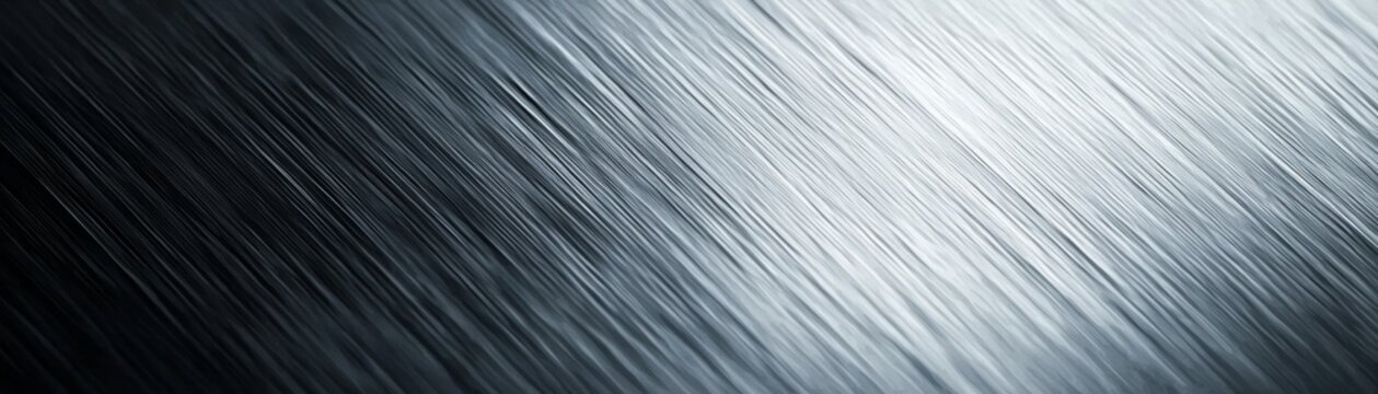 Abstract texture of brushed metal surface showcasing sleek, modern lines with reflections and gradients of light.