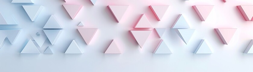 Poster - A minimalist 3D background with repeating triangular shapes in pastel colors, providing a clean and modern aesthetic with generous copy space at the bottom