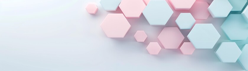 Poster - a clean and modern 3d background with overlapping hexagons in soft pastels, providing a soothing and