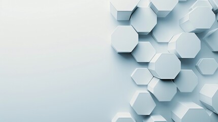 Poster - A minimalist 3D background with a pattern of hexagonal prisms in monochrome shades, providing a sleek and modern aesthetic with copy space in the center
