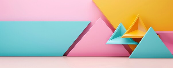 Poster - a striking 3d design of overlapping triangles in bold primary colors, creating a visually engaging l
