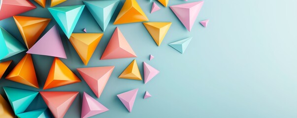Poster - a striking 3d design of overlapping triangles in bold primary colors, creating a visually engaging l