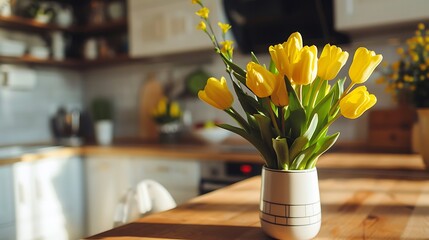 Wall Mural - Background of yellow tulips vase in the kitchen