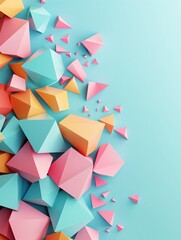 Poster - A dynamic 3D pattern of interconnected polygons in bright, contrasting hues, creating a vibrant and playful look with copy space at the top