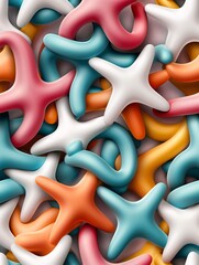 Poster - a striking 3d pattern of interlocking stars in bright, contrasting colors, creating a playful and en