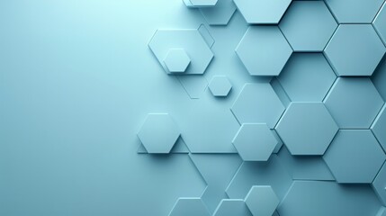 Poster - A sleek geometric 3D background featuring interlocking hexagons in various shades of blue, with ample copy space in the center for text or design elements