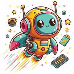 Wall Mural - Cute cartoon robot flying