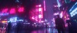 © SuperStockGallery - Cyberpunk Cityscape with Rain and Neon Lights.