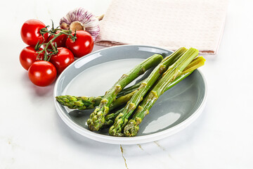 Wall Mural - Boiled asparagus in the plate