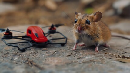 Wall Mural - Beside a mouse on a table is a red drone