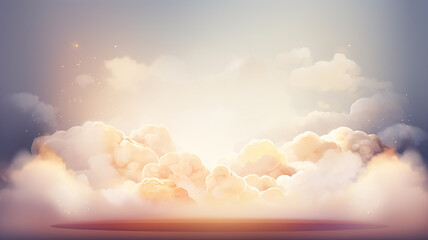 Wall Mural - an empty golden podium on a cloudy background for the presentation of goods in watercolor style