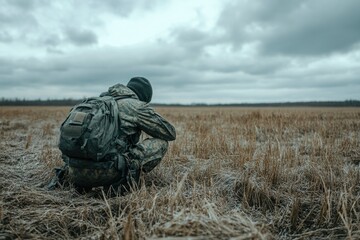 Wall Mural - Man in Field with Backpack