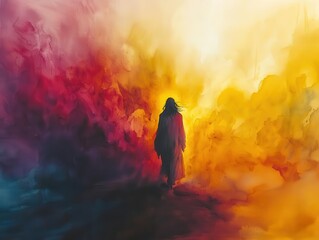 Wall Mural - ethereal watercolor depiction of jesus resurrection soft luminous colors and fluid brushstrokes capture transcendent moment of spiritual ascension