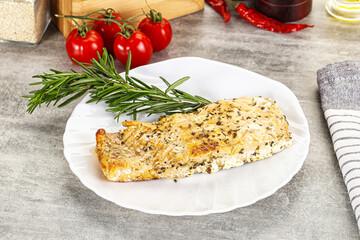 Poster - Baked salmon fish served rosemary