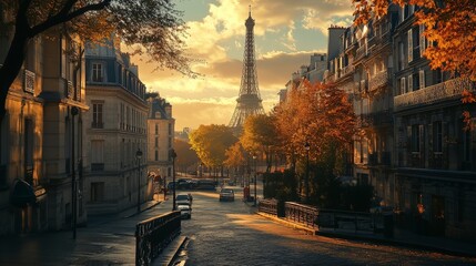 The eifel tower in Paris from a street