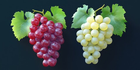 Poster - Fresh grapes and leaves on dark background