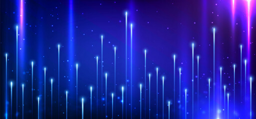 Fototapete - Abstract digital technology background. Abstract digital background with neon light particles and luminous rays in motion, technology and networking. Telecommunication. Big data connection. Vector.