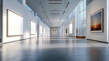 Poster - A spacious art gallery with empty frames and natural light.