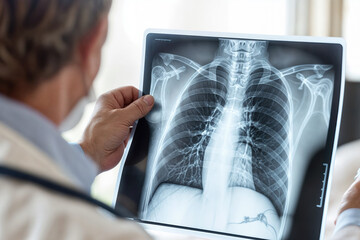 Doctor examining a chest x-ray for potential medical issues