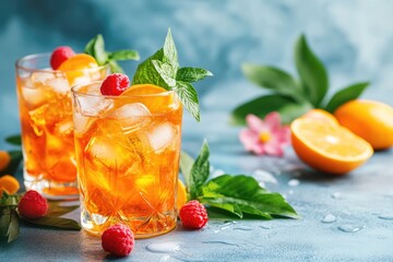 Refreshing summer fruit cocktail is waiting on the table