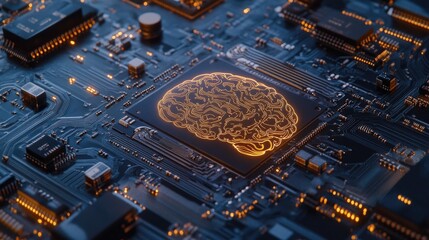 Poster - Glowing brain on circuit board