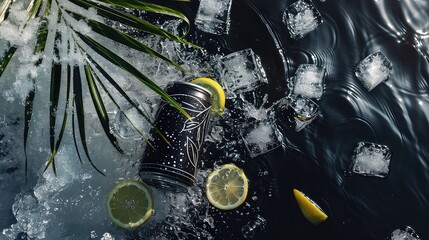 Black color drink can, Cold drink can splash water high quality AI generated image