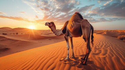 Wall Mural - Camel in the desert on a sunny day.