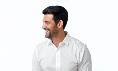 Canvas Print - Portrait of a happy young man smiling at camera against white background