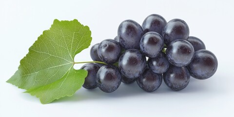 Wall Mural - Grapes and Leaf on White Background