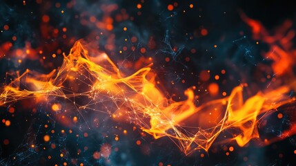 Wall Mural - Abstract Orange and Blue Digital Fire