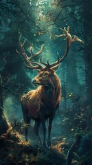 Sticker - Majestic Deer in a Mystical Forest