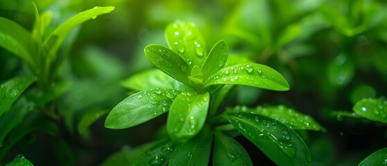 water droplets adorn its leaves, bringing the foreground foliage to the limelight