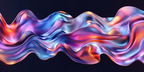 Poster - Abstract metallic fabric flowing with iridescent neon colors
