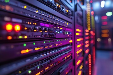 Aufkleber - Server rack blinking in data center with colorful lights