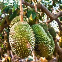 Wall Mural - ripe-durian-trees-hanging-from-the-tree-dense-leaves-covering-them