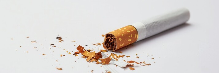 A broken cigarette lies on a pristine white surface, symbolizing the decision to quit smoking and embrace a healthier lifestyle. Generative AI