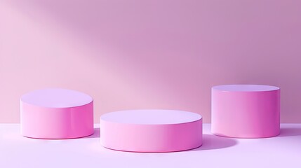 Aufkleber - Three smooth, glossy circular forms in shades of pink and purple are gently illuminated against a muted background