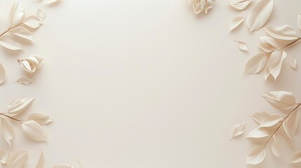 Poster - Delicate white leaves and petals gracefully frame a serene beige background, creating an elegant and calming atmosphere for any creative project