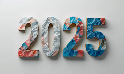 Colorful embossed number 2025, new year concept