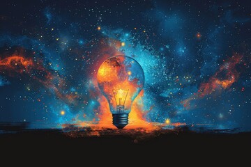 Wall Mural - cartoon flat design d innovation creative researc 080 space, nebula, light, galaxy, bulb, star, sky,
