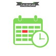 © PixelSaga MH2  - Calendar with clock icon on white background.