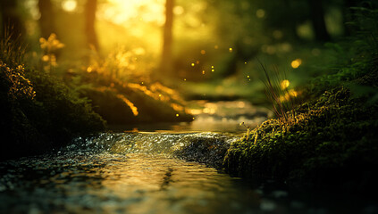 Canvas Print - Sunlit Forest Stream.