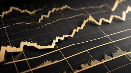 Poster - Golden Growth: A captivating abstract image of golden stock market graphs on a black background, symbolizing financial success, growth