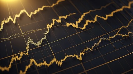 Poster - Golden Growth: A captivating abstract image of golden stock market graphs on a black background, symbolizing financial success, growth