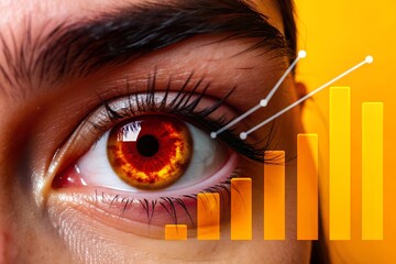 Poster - Vision of Growth: A close-up of an eye, ablaze with a fiery determination, overlays a rising graph, symbolizing foresight, ambition, and the drive for success. 
