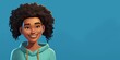 © cosmosgod - Cheerful 3D African Cartoon Boy: Smiling Curly-Haired Young Teen on Vibrant Blue Background. Adorable Character Design for UI, Web Marketing, and High-Resolution Wallpapers. Cute and Fun Representatio