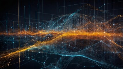 Poster - Global Network: Abstract digital landscape with glowing nodes and interconnected lines, symbolizing global connectivity, data flow, and technological advancement.  