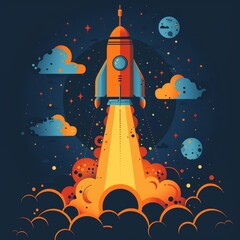 Wall Mural - vector illustration cartoon flat design D innovat  279 space, rocket, cartoon, spaceship, vector, illustration, planet, star, sky, ship, ufo, moon, night, stars, alien, travel, design, universe, galax