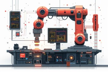 vector illustration cartoon flat design D innovat  281 computer, equipment, technology, electric, isolated, audio, device, electronic, white, switch, electrical, old, industry, control, industrial, pr