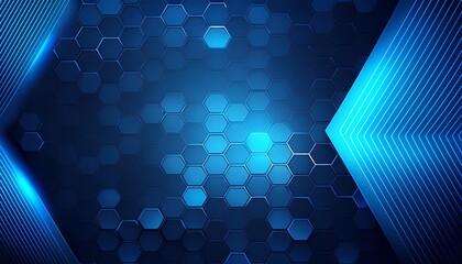 Wall Mural - Modern abstract blue background with glowing geometric lines. Blue gradient hexagon shape